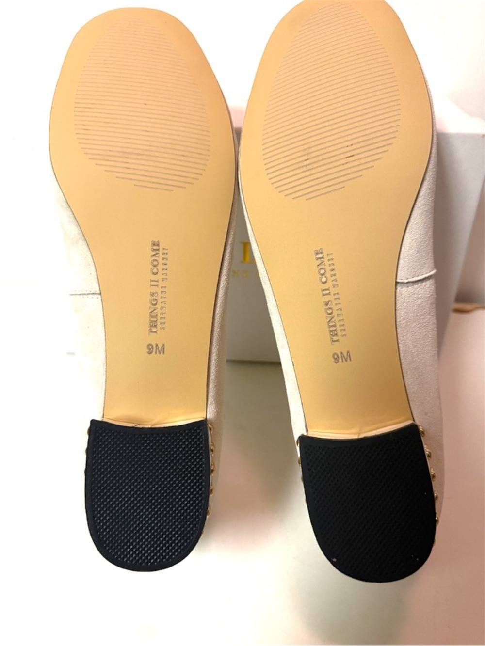 Cream Suede Bow Flats with Studded Heel - Picture 4 of 7